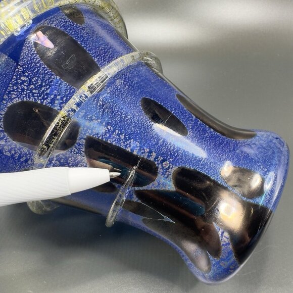 2001 Cliff Goodman Art Glass Vase Vessel Spiral Cobalt Blue Gold Specks Signed - Picture 6 of 16